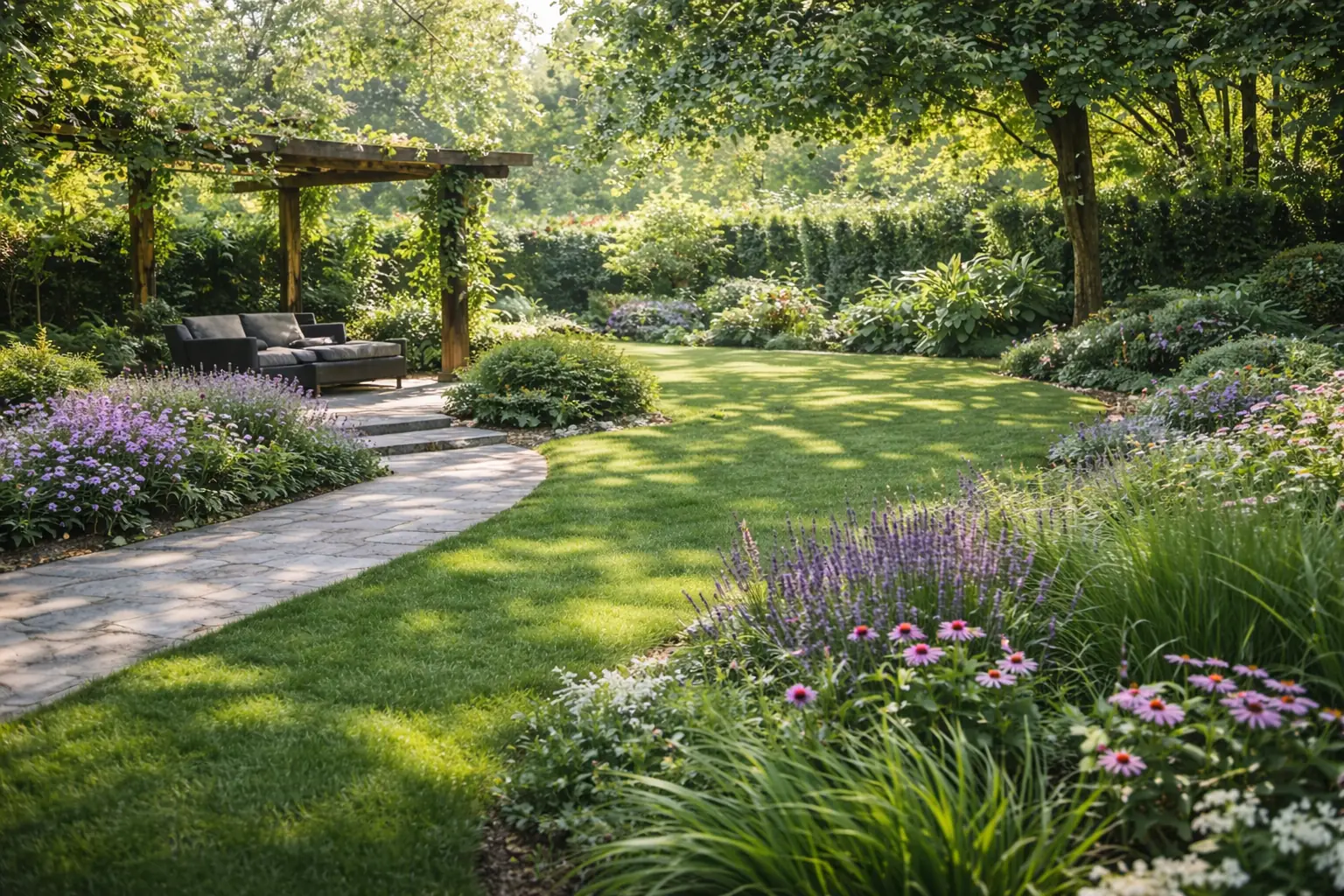 Ogród przy domu i spokojna przestrzeń